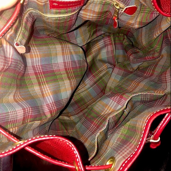 MULBERRY Red Scotchgrain Caviar Leather Drawstring Bucket Crossbody Shoulder Bag - Picture 10 of 17